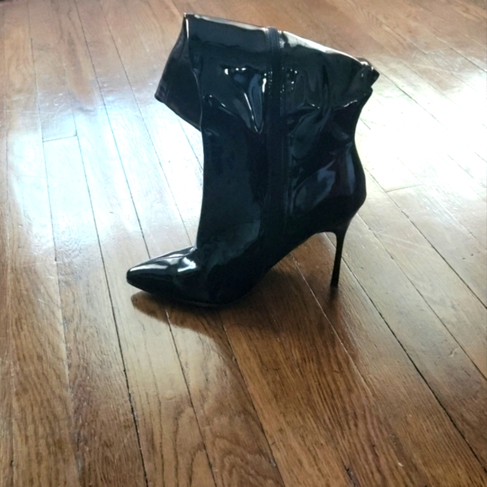 Black Patent Leather Knee-High Boots - Picture 1 of 14